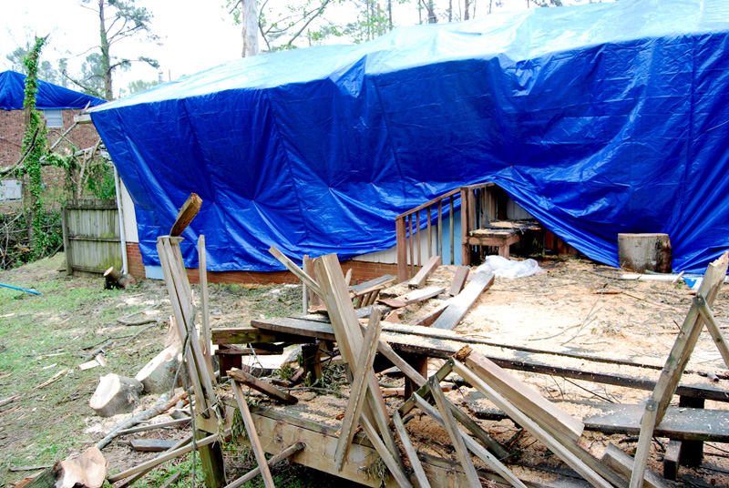 RebuildingRaleigh_6 Mrs. Yvette's Back Deck with the Main House Tarped